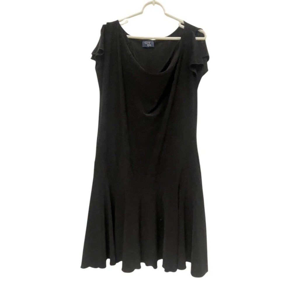 Rag Black Flutter Sleeve A-Line Mini Dress Cocktai Draped Neckline Flowy Evening